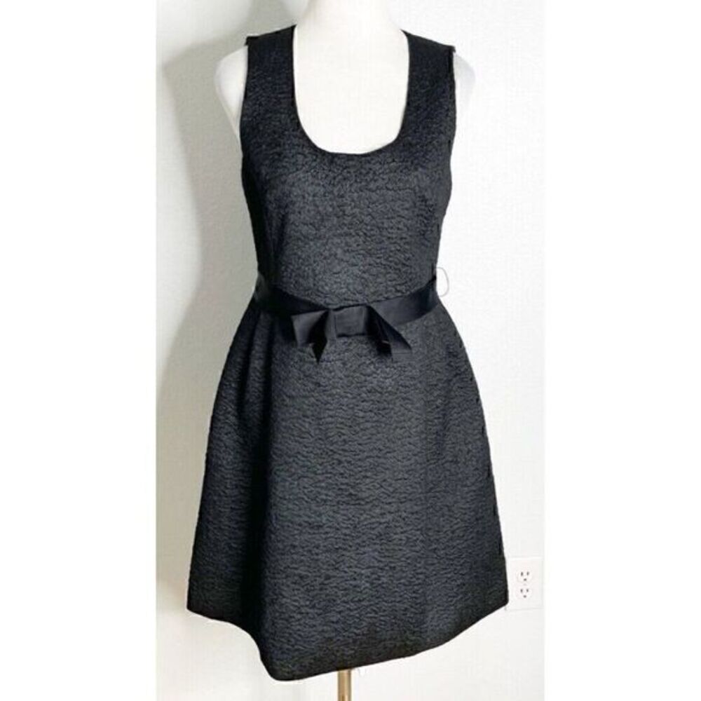 Jil Sander Navy Wool Alpaca Blend Dress Black Bow Belt‎ Size 40 10 Olivia Pope
